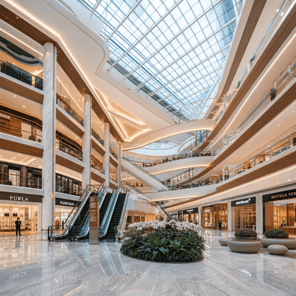 Modern shopping mall interior atrium